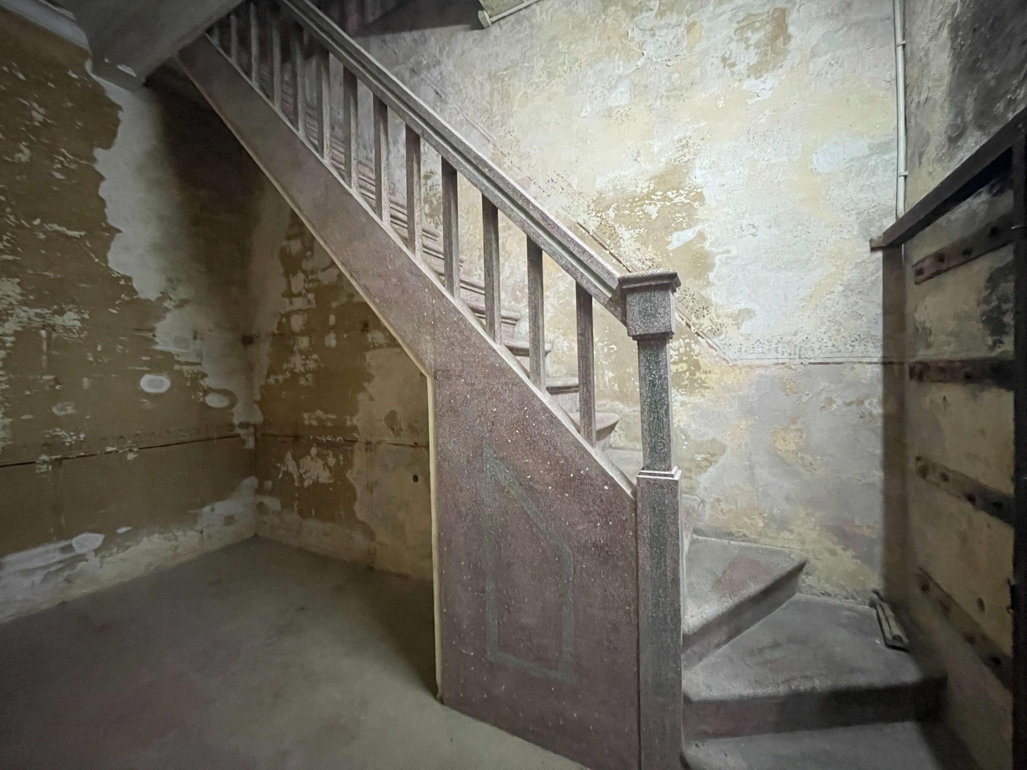 The Government gazetted today (October 10) the declaration of the Residence of Tang Pak Kau in Kam Tin, Yuen Long, as a monument under the Antiquities and Monuments Ordinance. Photo shows the staircase inside the watchtower of the residence.