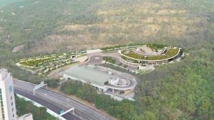 The overall planning of Shek Mun Columbarium at On Hing Lane, Shek Mun, Sha Tin emphasises greenery and landscape design to create a serene and peaceful atmosphere.  Energy efficient features and renewable energy technologies are also integrated to promote green burial. The image shows an artist’s impression of the project.